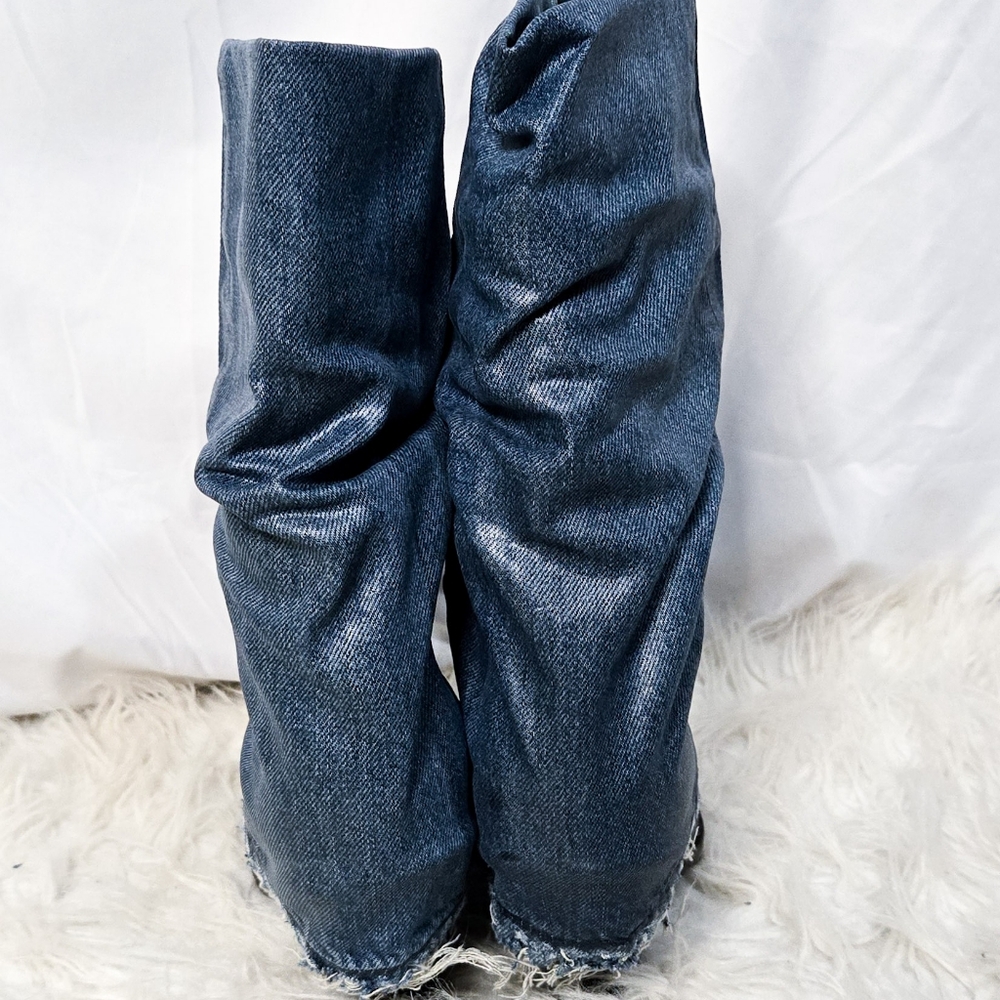 Diesel Denim Foldover Cowboy Boots Y2K 90s Grunge Pointed Toe - Picture 6 of 9